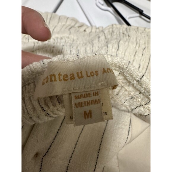 Monteau Los Angeles White Striped Linen Casual Jumpsuit Sz M Pockets Halter Neck - Picture 8 of 10